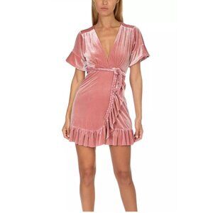 MISA Los Angeles Women's Desma Velvet Wrap Cocktail Mini Dress Pink Size Medium